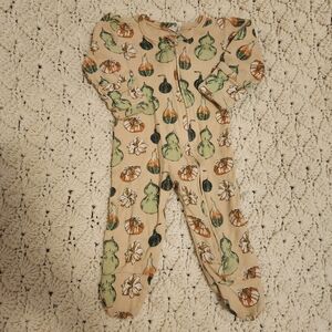 Kate Quinn Zip Footed Sleeper 6-9m Fall Gourd Squash Food Pattern Organic Cotton